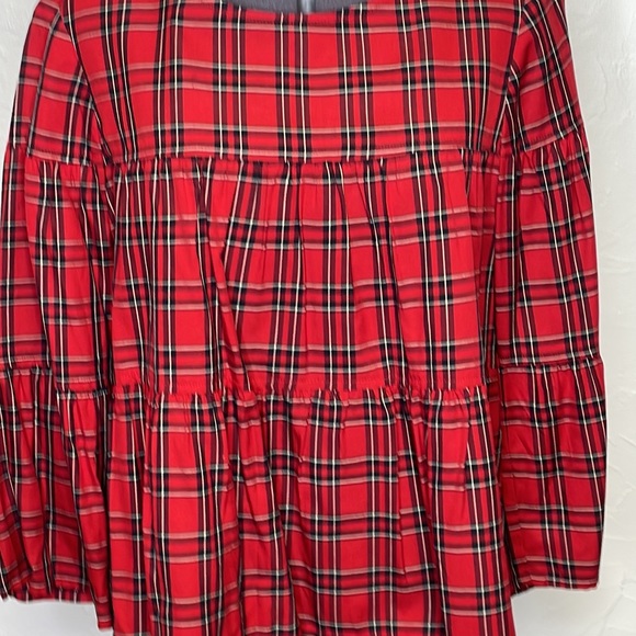 Madewell Red Plaid Tiered Button Back Top - Picture 4 of 11